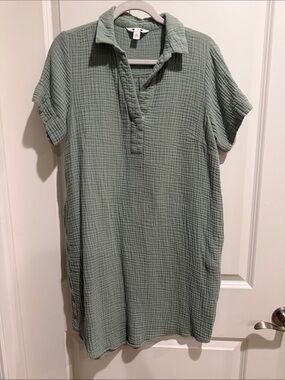 Soft Gauze Polo Dress in Sage Green